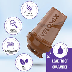 Velomix shaker cups stacked to highlight durability and color variety during workouts