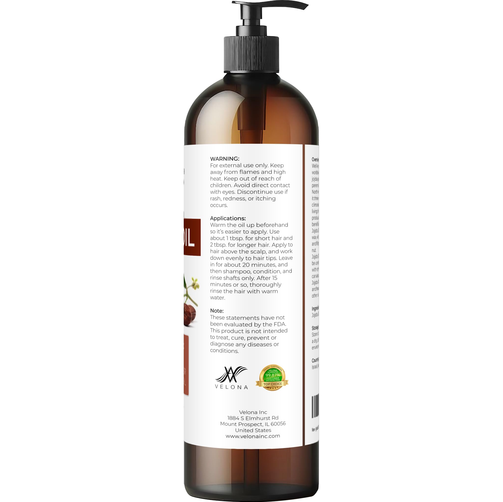 Velona Jojoba Oil USA-bottled formula emphasizes hexane-free purity.