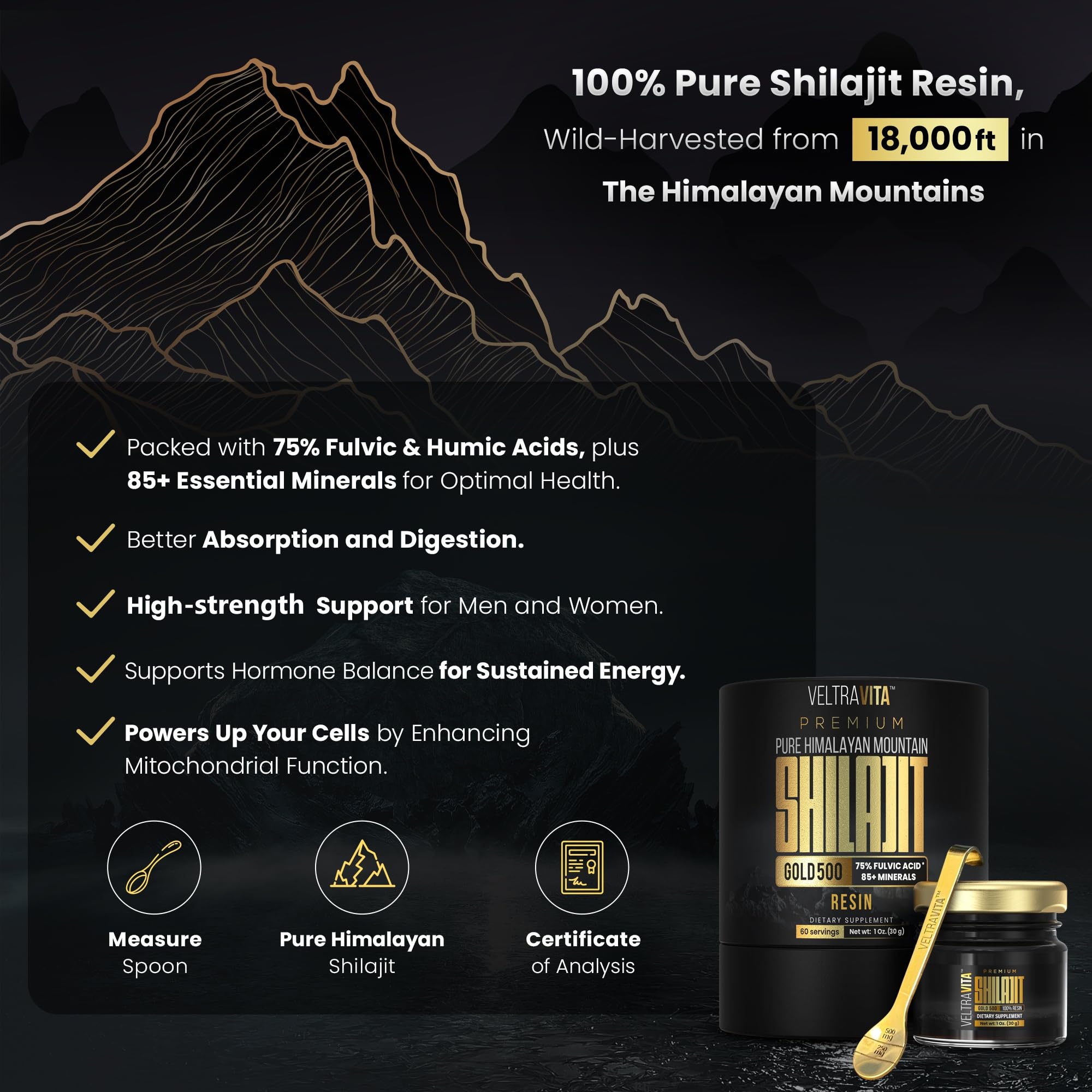 Lab-tested VeltraVita Shilajit with third-party report confirming quality
