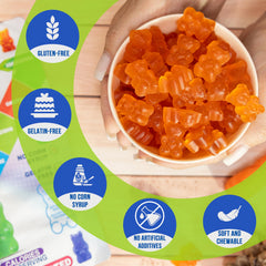 Vemax gummies being poured to illustrate the convenient two-gummy daily dose.