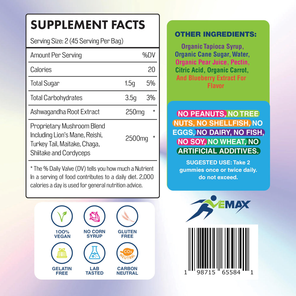 Vemax immune-support mushroom blend visual suggesting immune health potential.