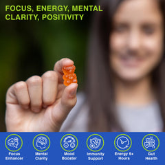 Vemax organic mushroom blend gummies with fruit flavor and easy digestion.