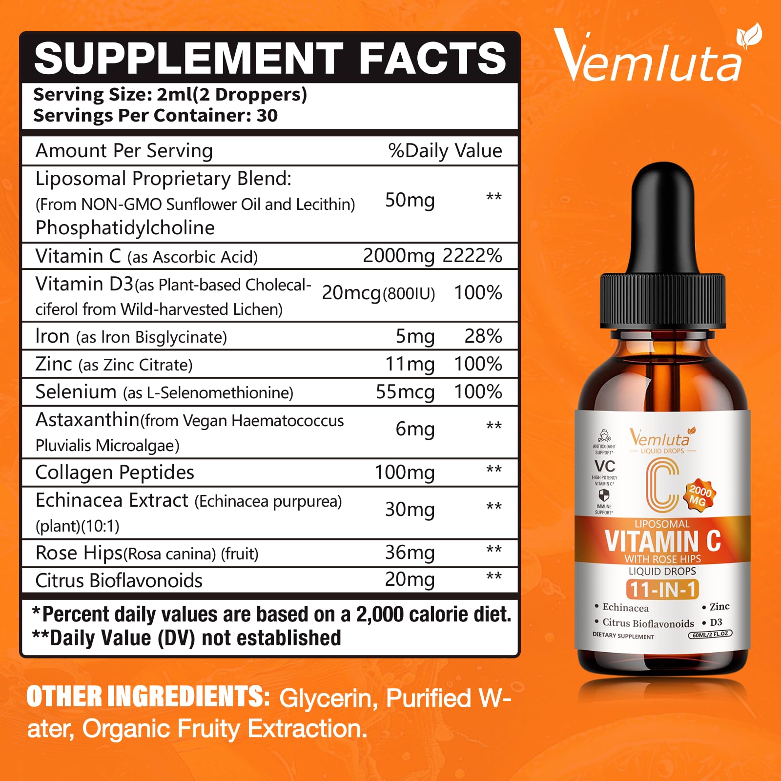 Close up of Vemluta liposomal Vitamin C dropper for easy dosing