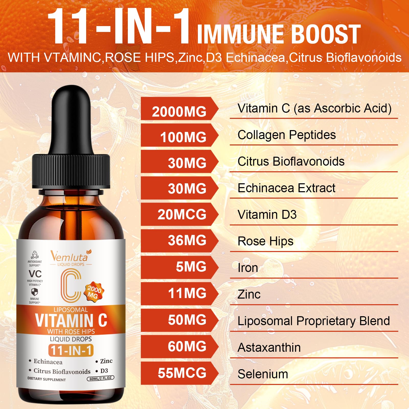 Vemluta rose hips and echinacea blend in liposomal formula