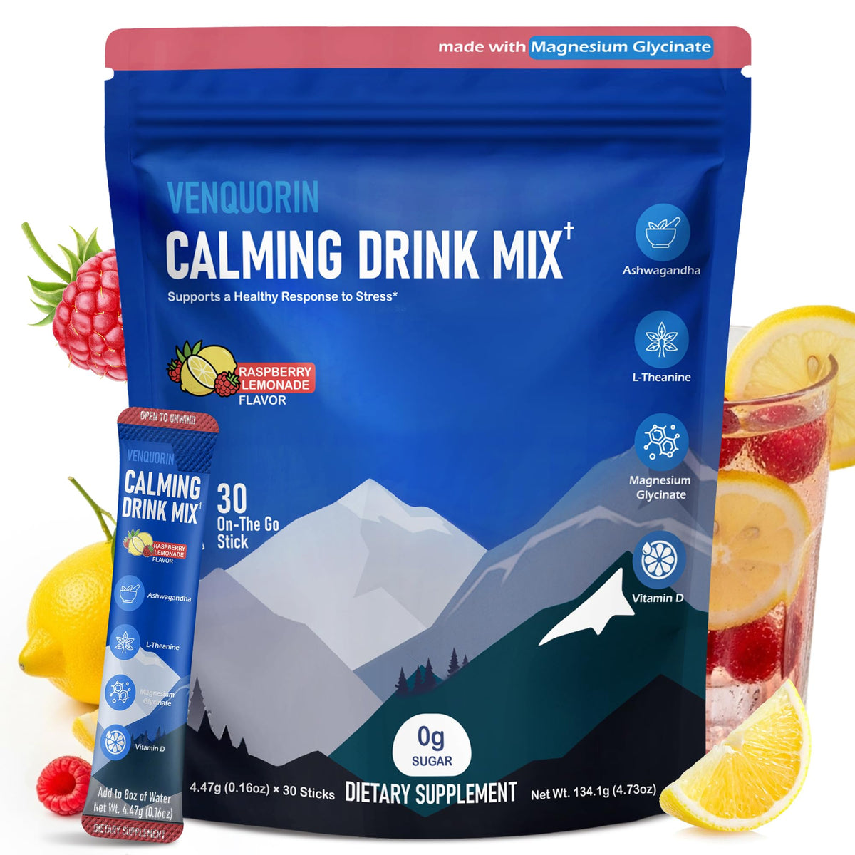 Venquorin Super Cortisol Calm powder packets dissolve instantly for on-the-go relaxation