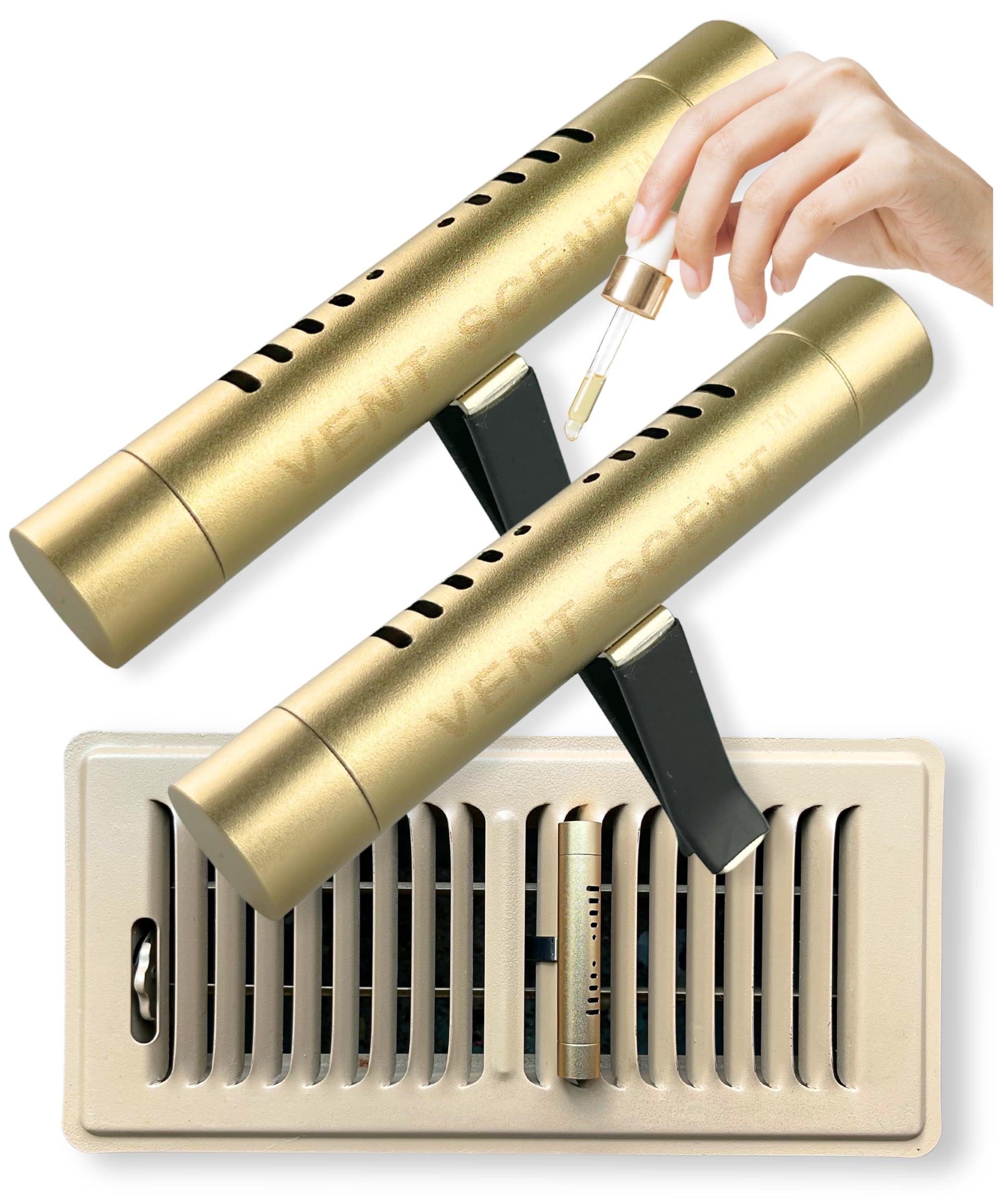 Vent Scent brown diffuser on a vent delivers steady fragrance.
