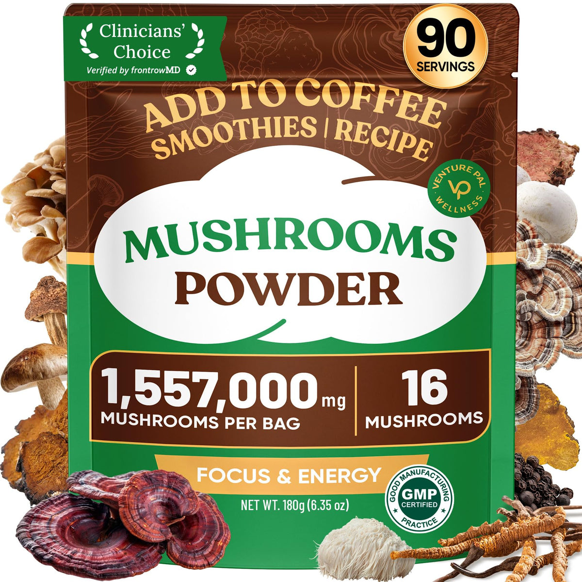 Venture Pal 16-in-1 mushroom powder bottle showcases full-spectrum blend for daily wellness