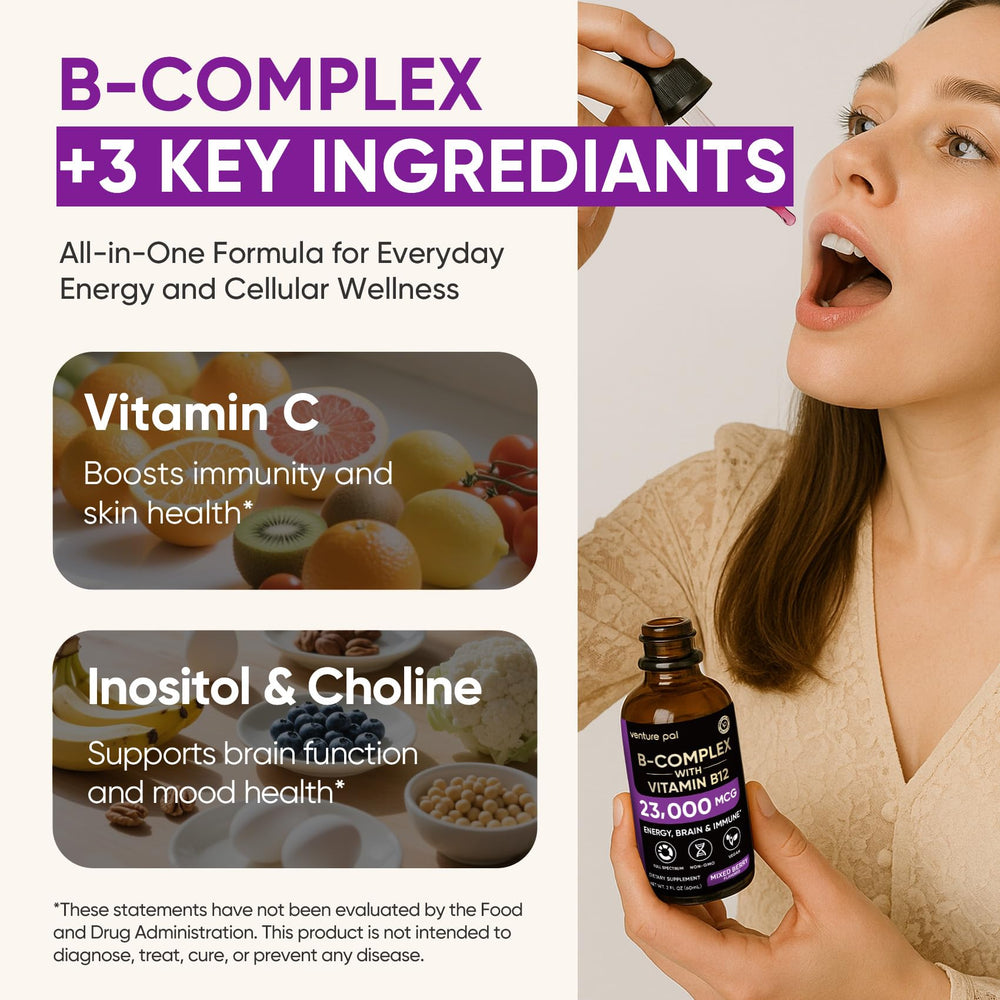 Sublingual usage of Venture Pal B Complex liquid drops for fast absorption