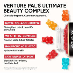 Venture Pal Biotin Gummies close-up reveals vibrant, chewable hair care support.