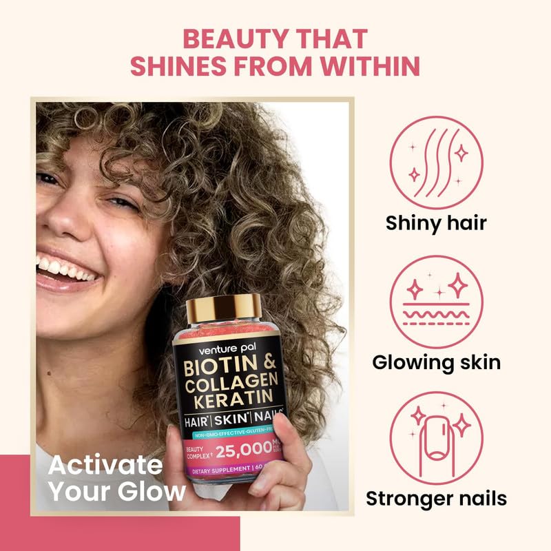 Venture Pal Biotin Gummies hair-skin-nails shot suggests everyday nourishment for vitality.