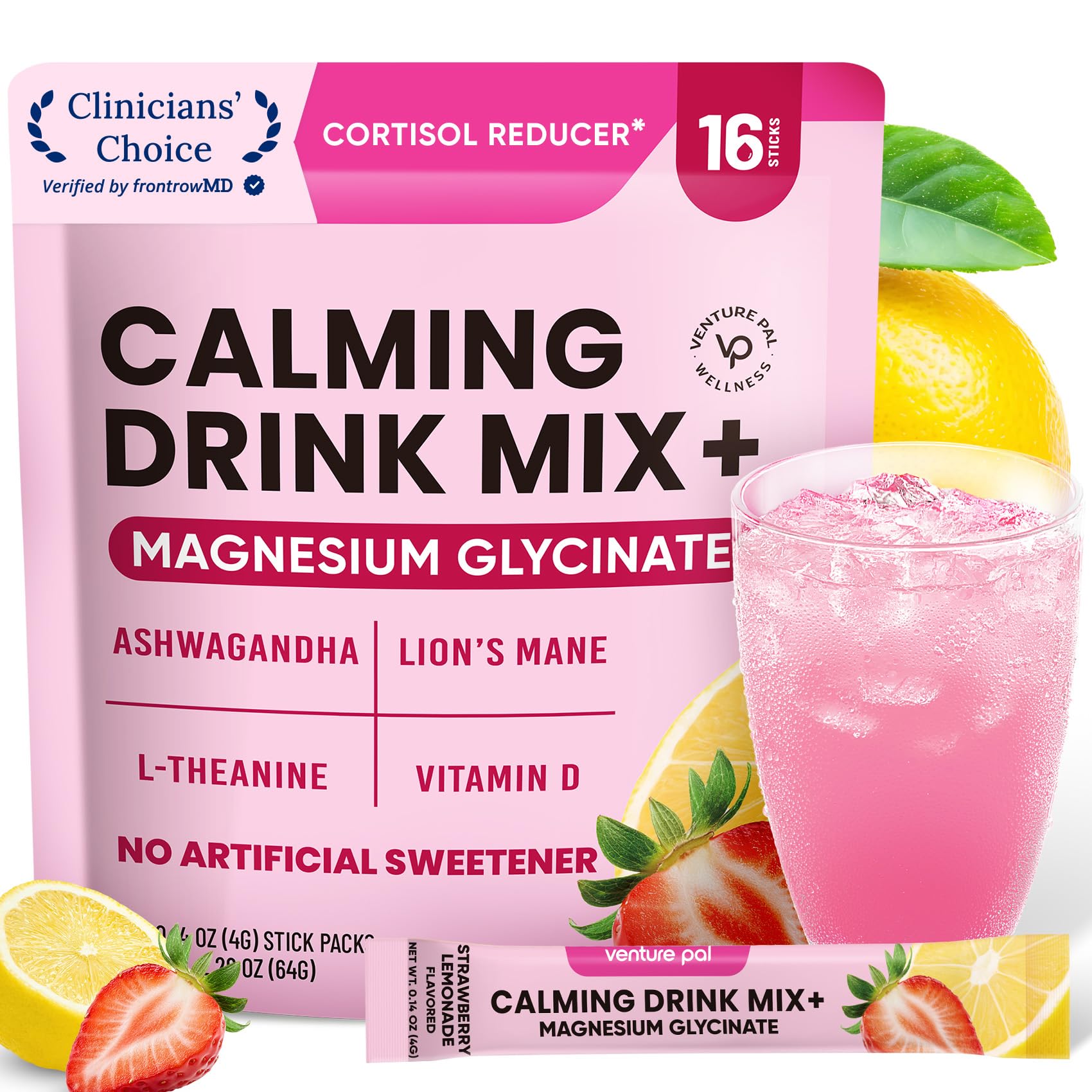 Venture Pal Calm Drink Mix bottle close-up highlighting calming formula for on-the-go use