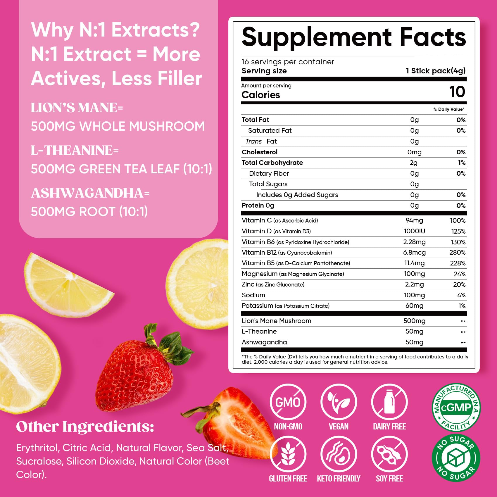 Graphic showing L-Theanine, Ashwagandha, Vitamin D under Venture Pal