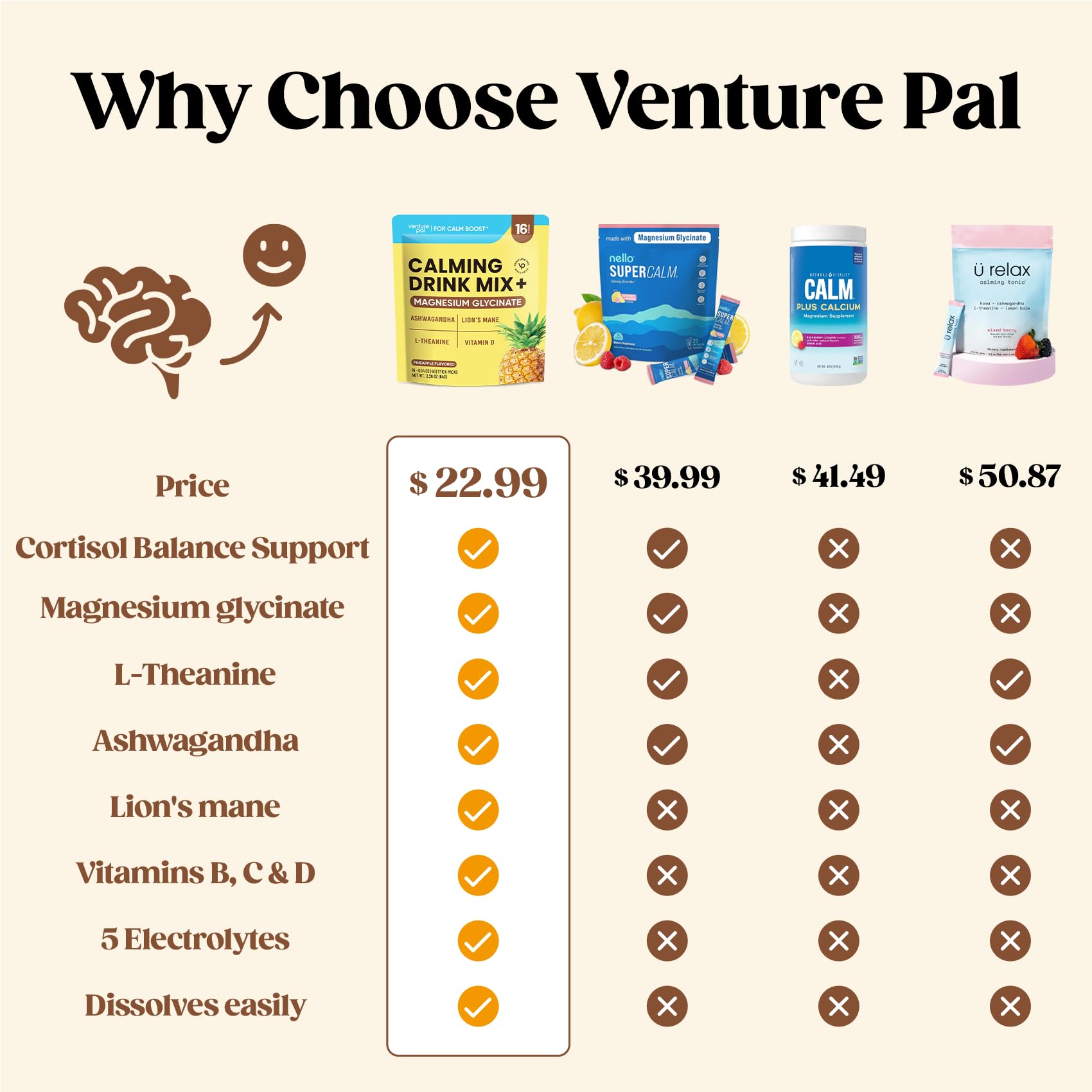 Sachet in hand shows portable, sugar-free calm support by Venture Pal