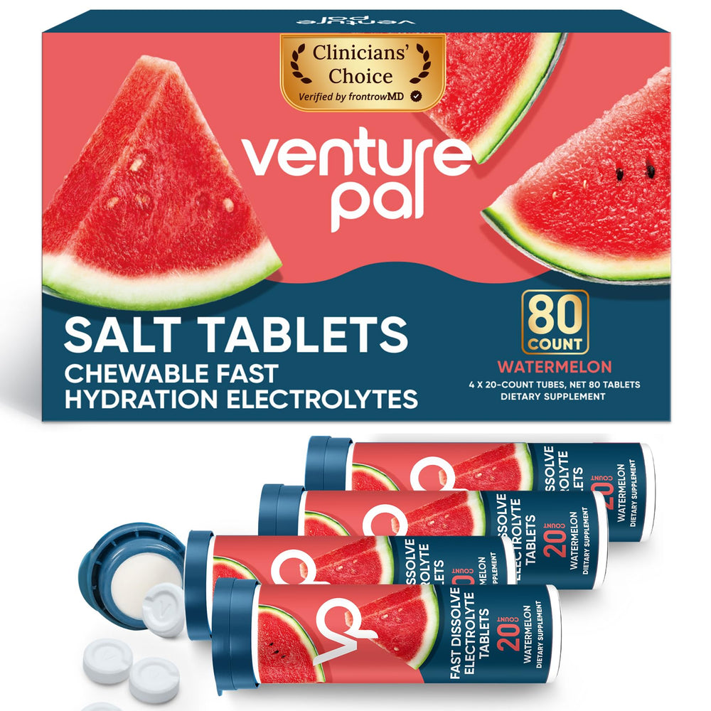 Venture Pal chewable electrolyte tablets in bottle for rapid workouts hydration.