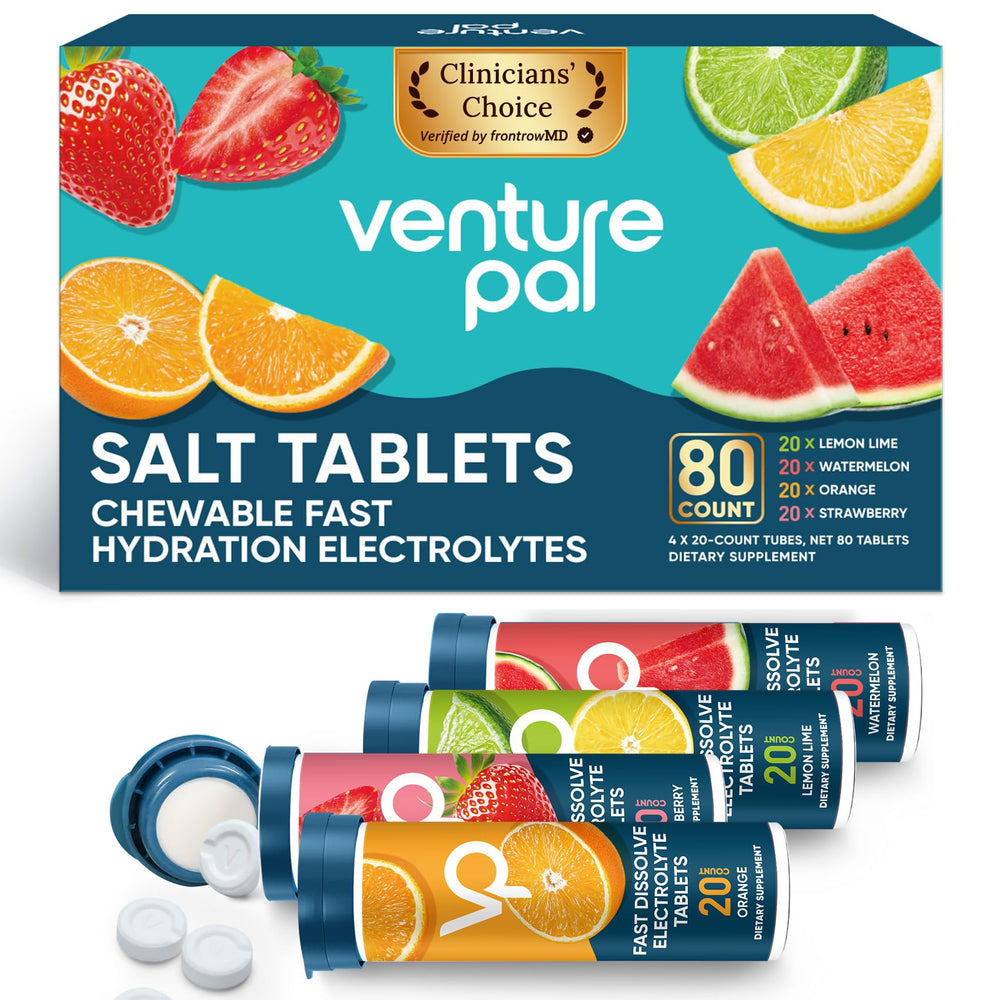 Venture Pal chewable electrolyte tablets fast-dissolve for quick hydration during workouts.
