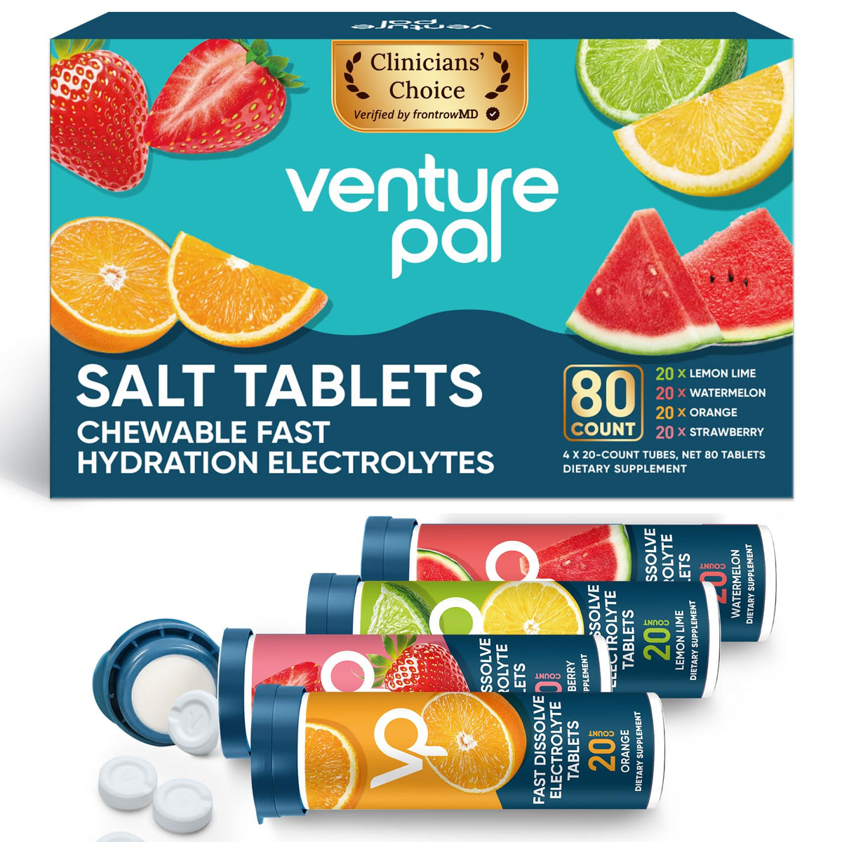 Venture Pal chewable electrolyte tablets fast-dissolve for quick hydration during workouts.