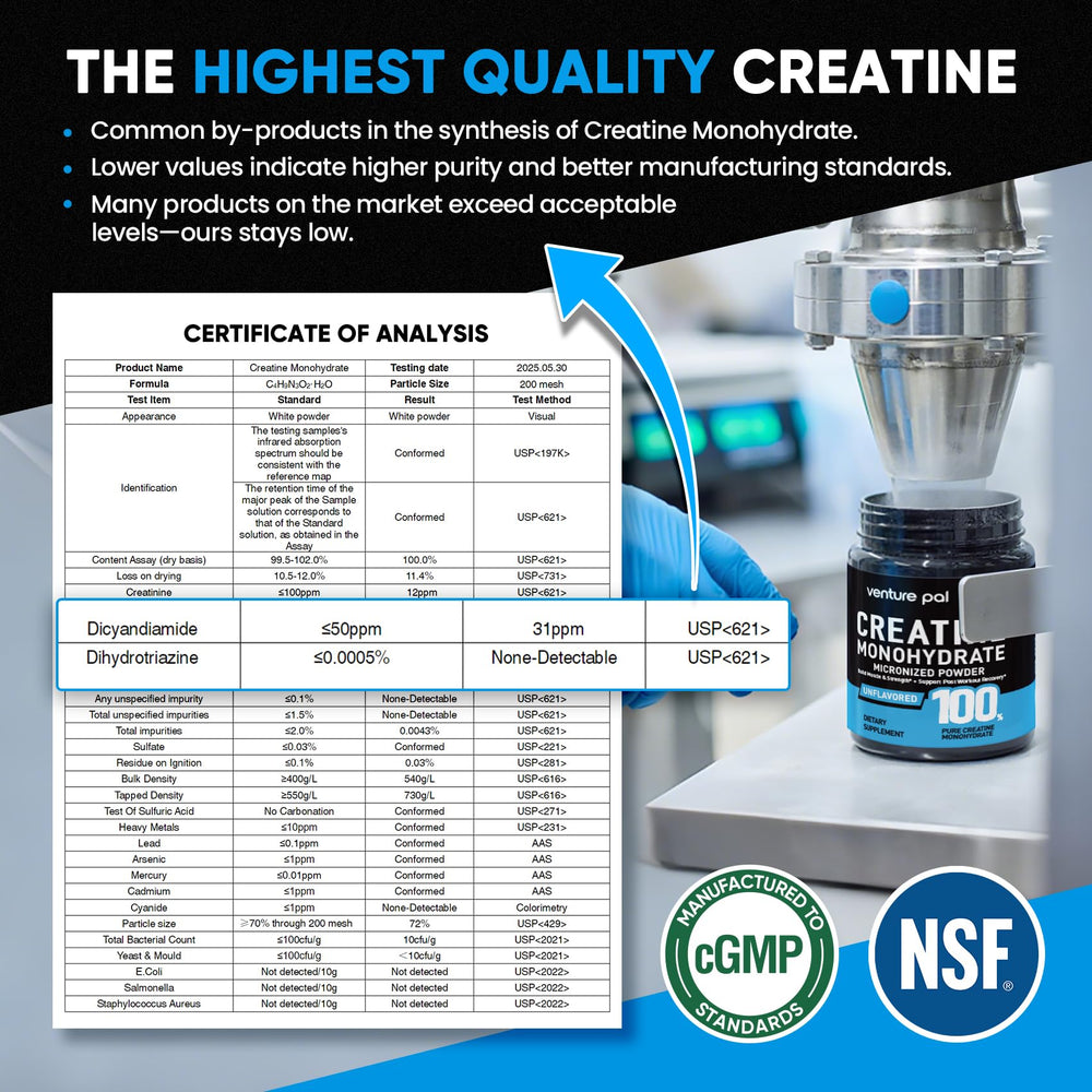 Venture Pal creatine monohydrate gluten-free label emphasizing clean ingredients