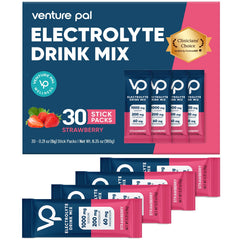 Venture Pal electrolyte packet closeup for zero-calorie hydration on the go.