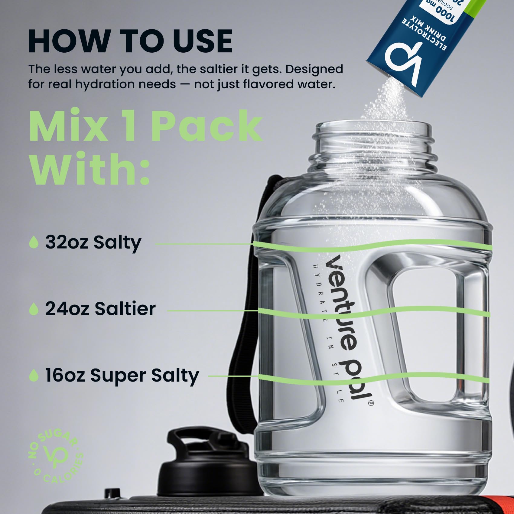 Venture Pal electrolyte mix delivers refreshing taste during activity.