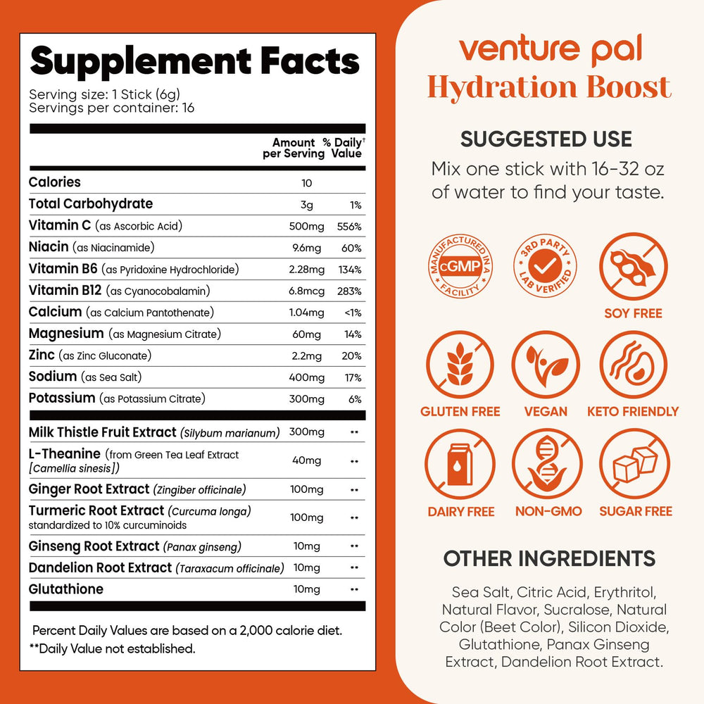 Venture Pal electrolyte powder dissolving in water with a refreshing fizz