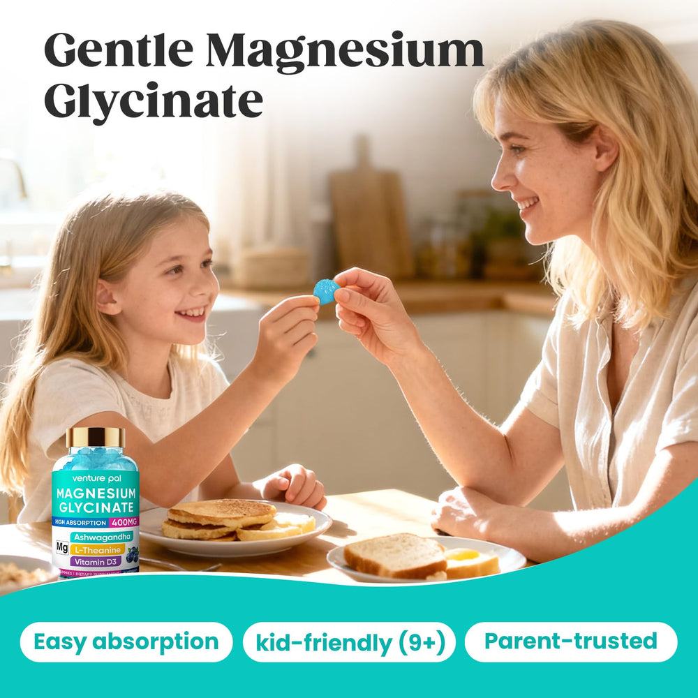 Venture Pal L-Theanine gummy close-up promoting focused calm without sleepiness.