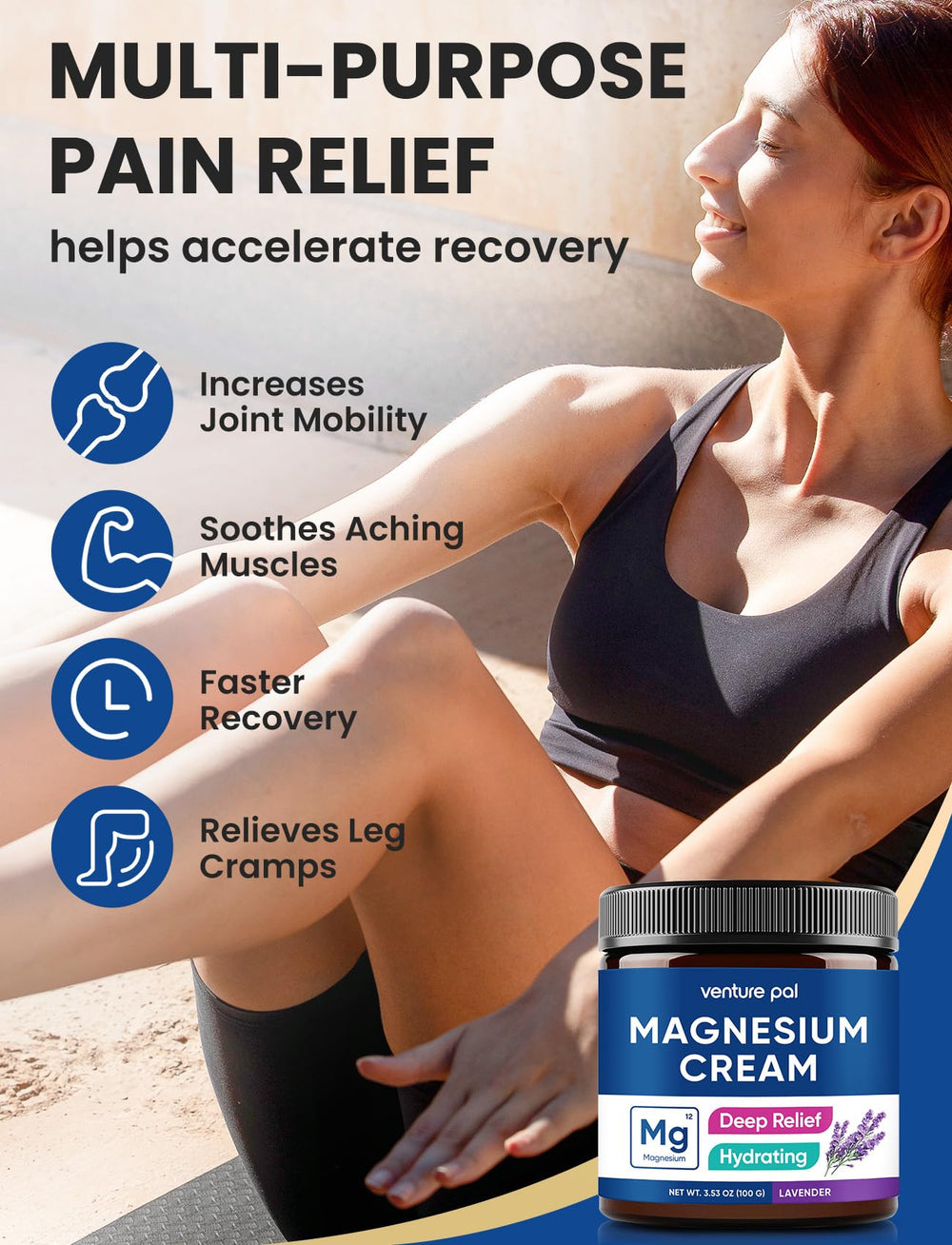 Leg relaxation massage with Venture Pal magnesium lotion after activity.