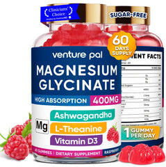 Venture Pal magnesium glycinate bottle front showing 60-day calm routine for daily use
