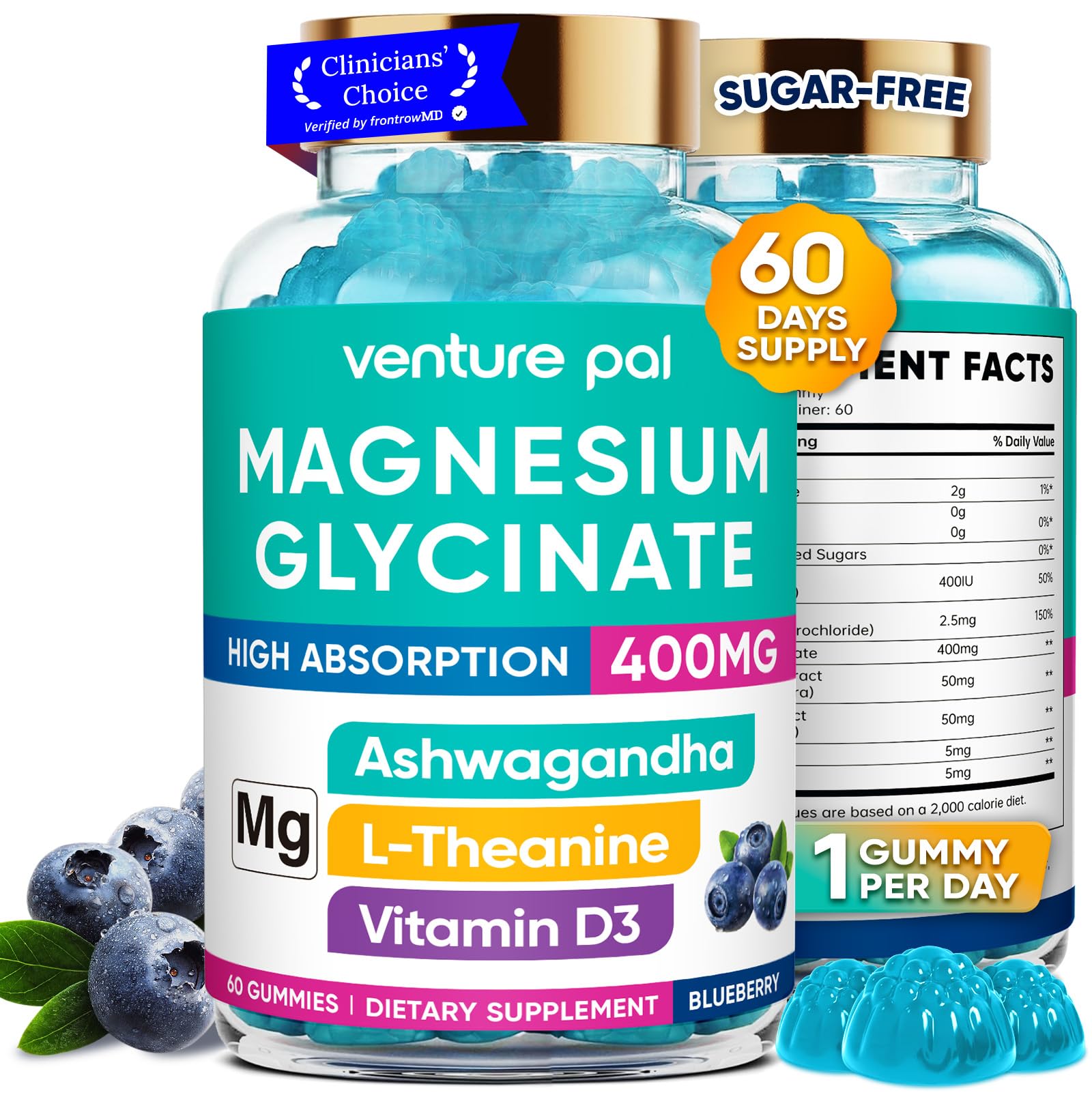 Venture Pal magnesium glycinate gummies bottle highlighting a calming, sugar-free daily option.