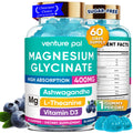 Venture Pal 60 Day Magnesium Glycinate Gummies with Ashwagandha, L-Theanine, CoQ10, Vitamin D3 & B6 – Sugar Free