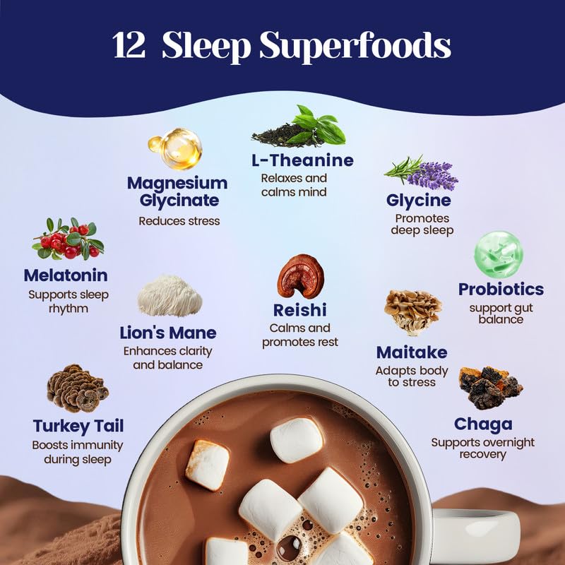 Close-up of cocoa powder with mushroom blend and coconut for comforting flavor.