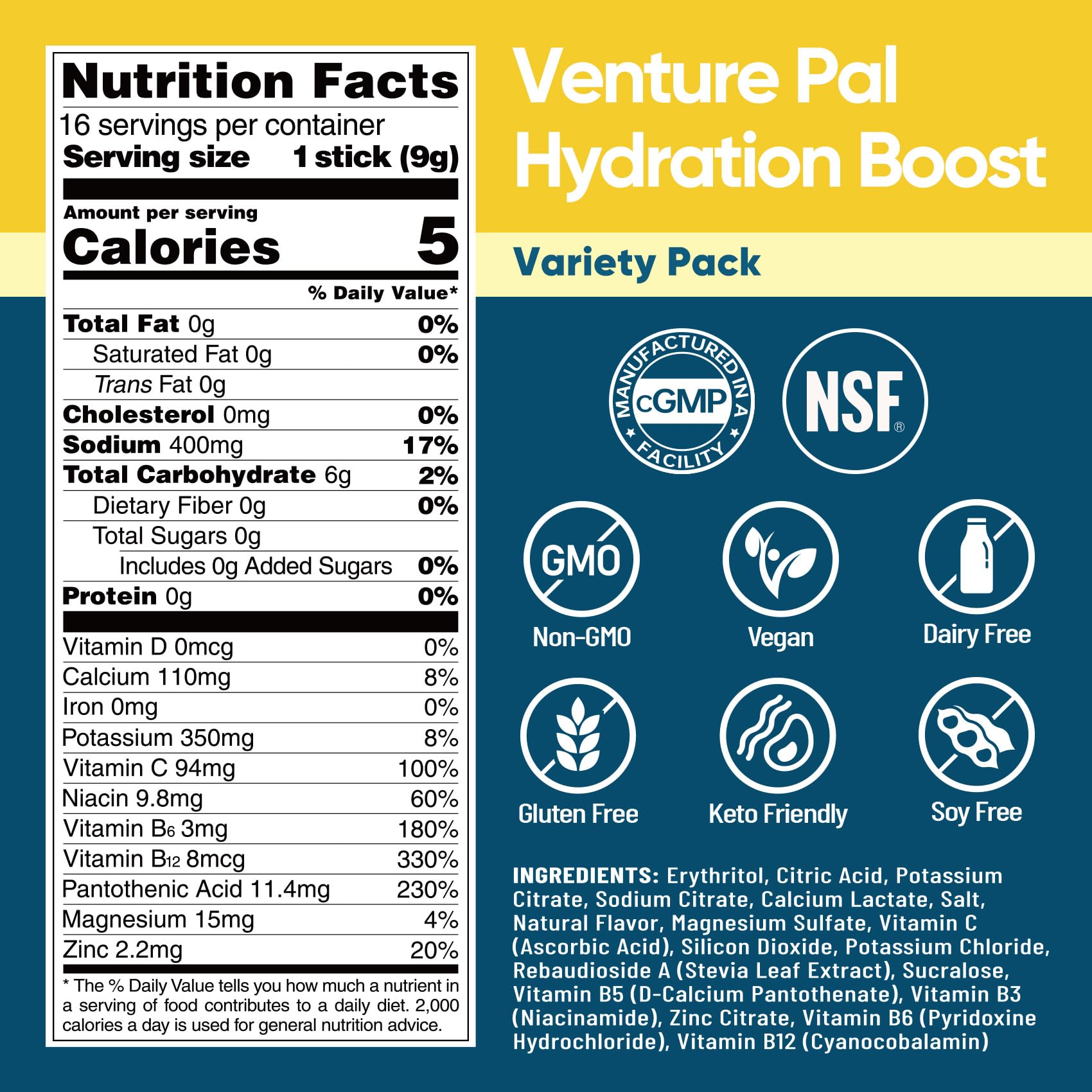 Venture Pal single-serve hydration stick dissolving in a glass.