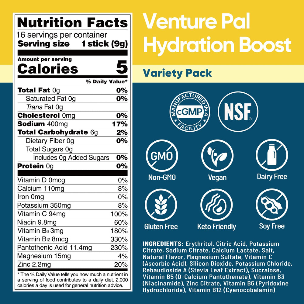 Venture Pal single-serve hydration stick dissolving in a glass.
