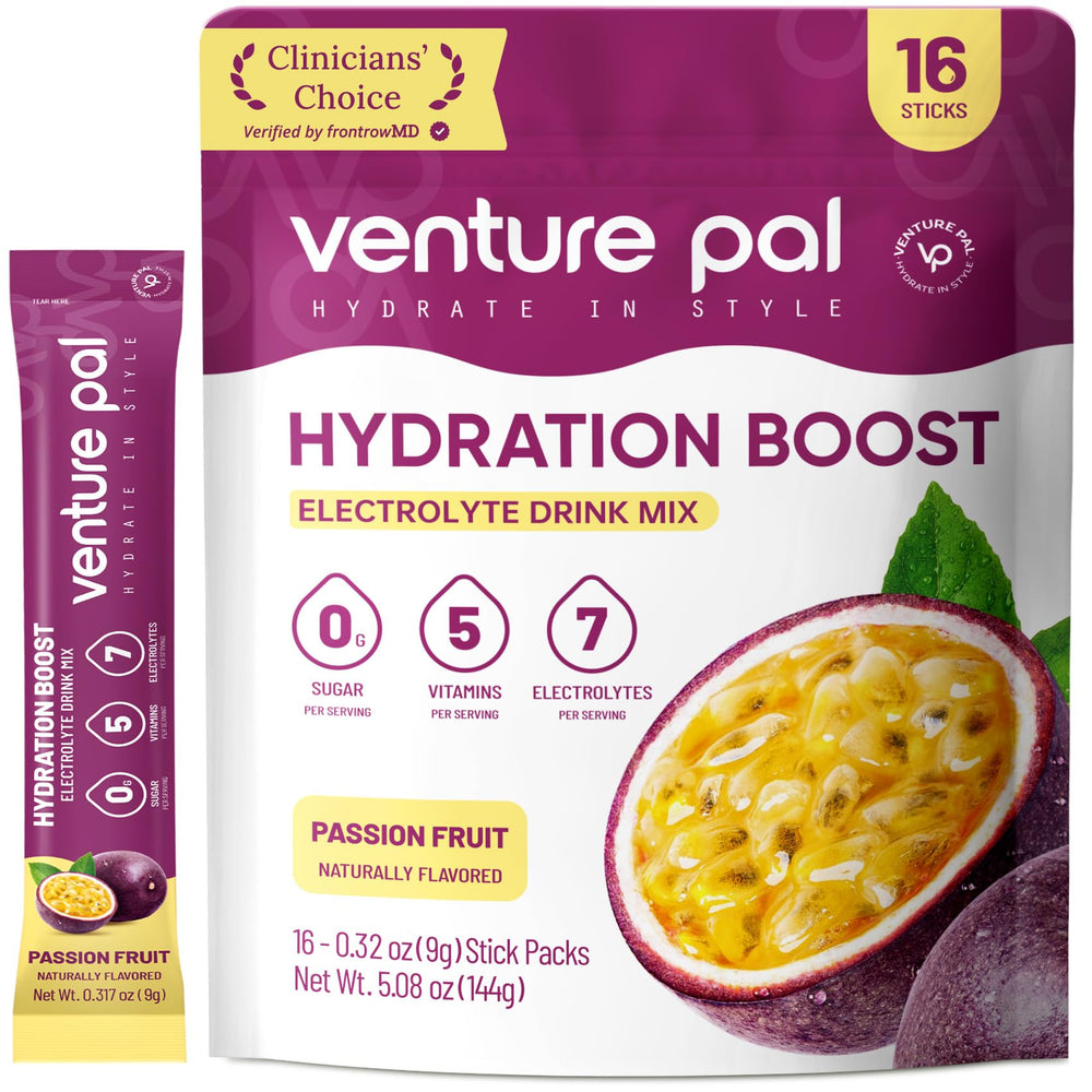 Venture Pal sugar-free electrolyte packets front view for clean daily hydration