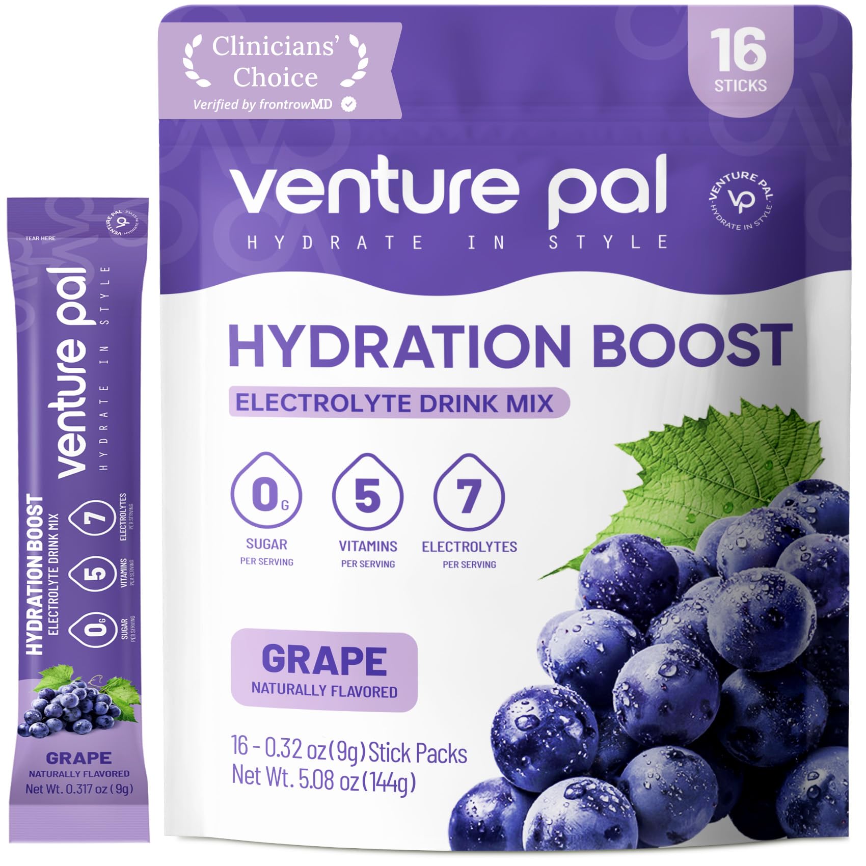 Venture Pal sugar-free electrolyte powder stick close-up for clean daily hydration.