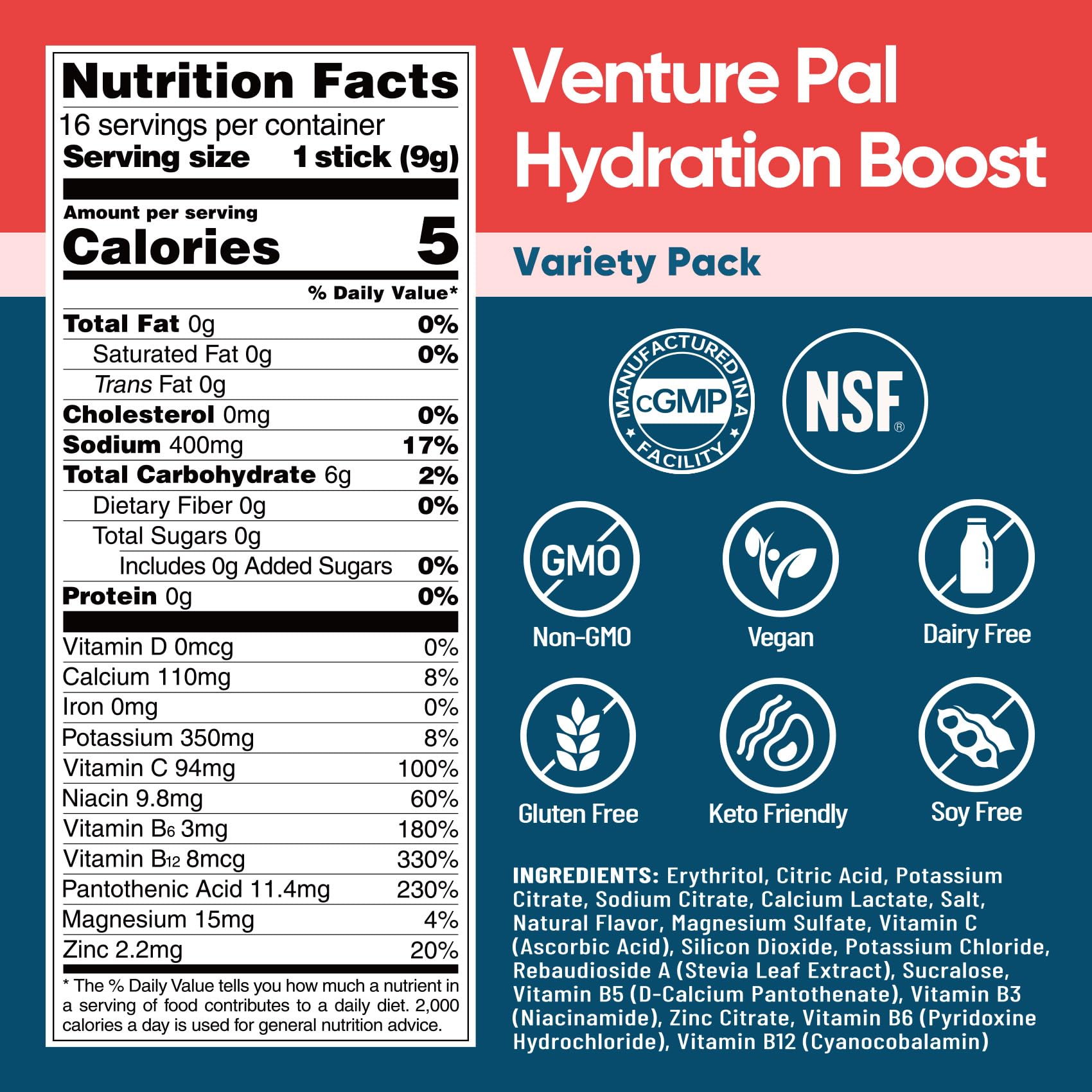 Venture Pal sugar-free electrolyte stick dissolving in water for fast hydration.