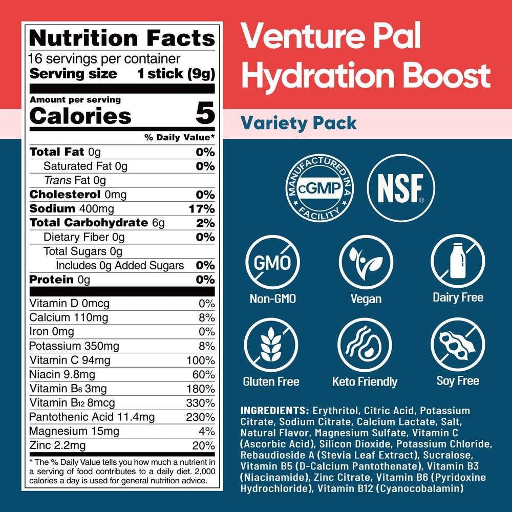 Venture Pal sugar-free electrolyte stick dissolving in water for fast hydration.