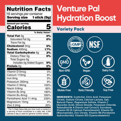 Venture Pal sugar-free electrolyte stick dissolving in water for fast hydration.