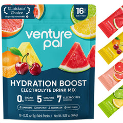 Venture Pal sugar-free electrolyte stick dissolving in water for quick hydration