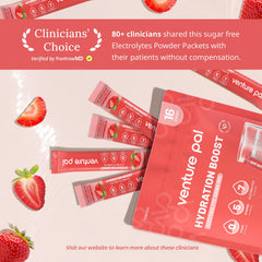 Venture Pal sugar free electrolytes poured into a glass, highlighting zero sugar.
