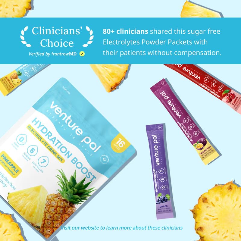 Venture Pal travel-friendly pack next to passport for on-the-road hydration.