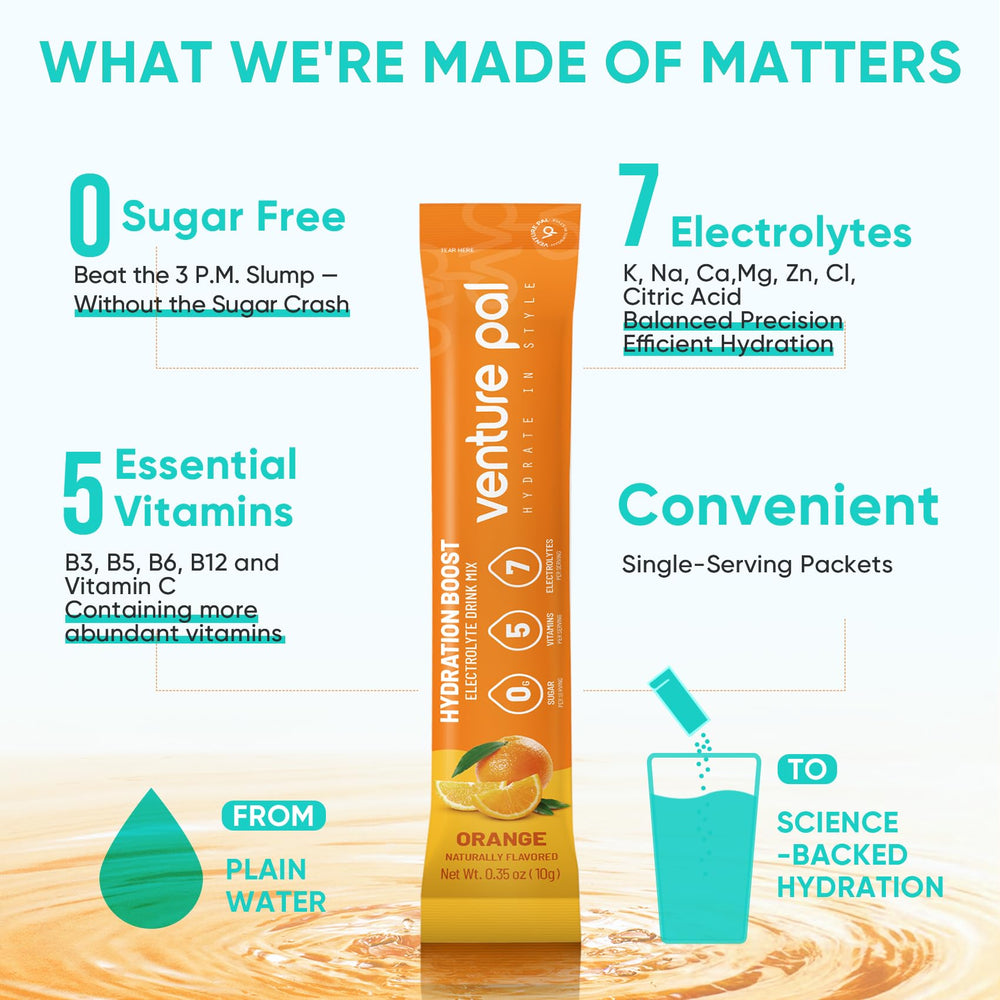 Venture Pal zero sugar no artificial sweeteners emphasizes clean taste and steady hydration.