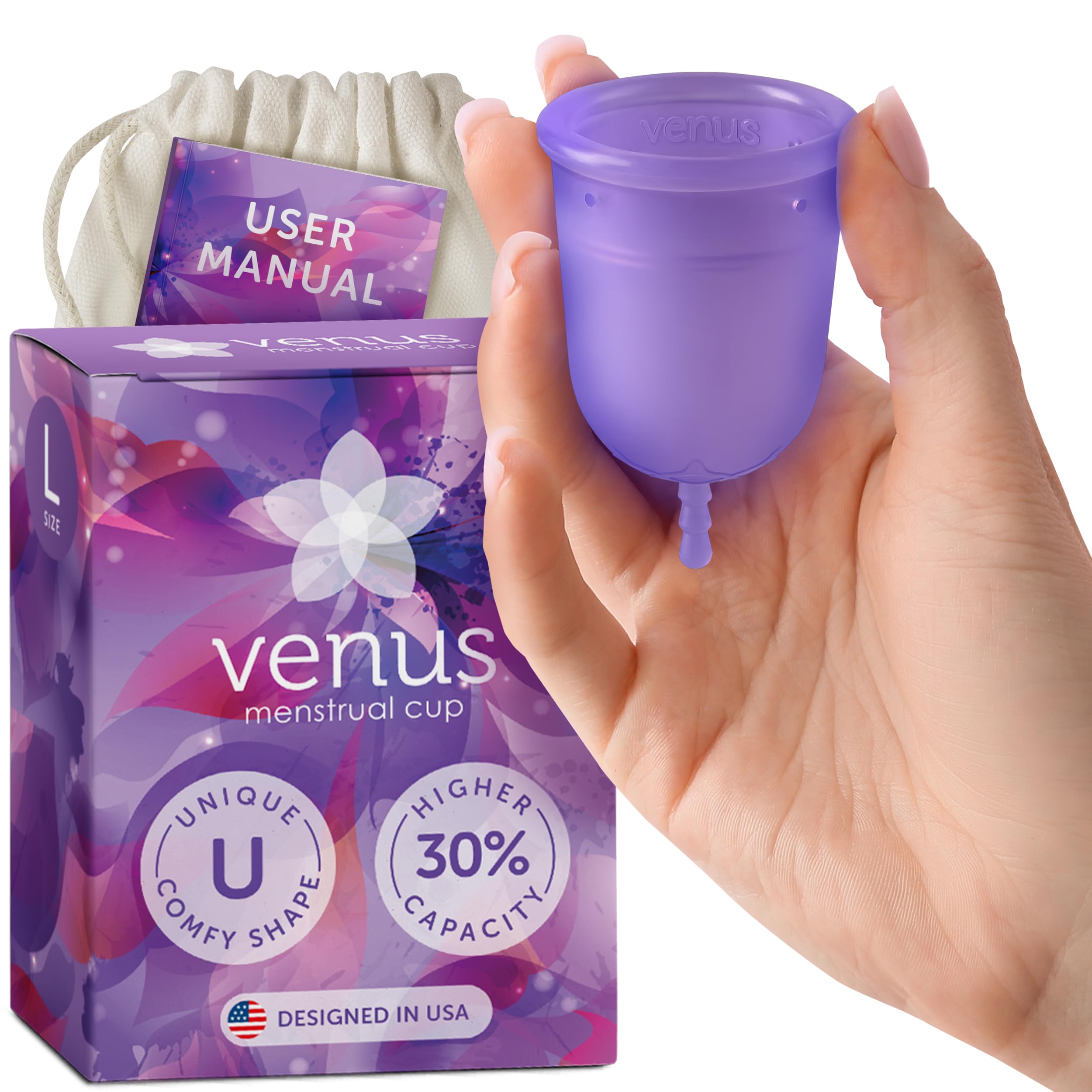 VENUS menstrual cup large insertion with soft silicone for easy placement