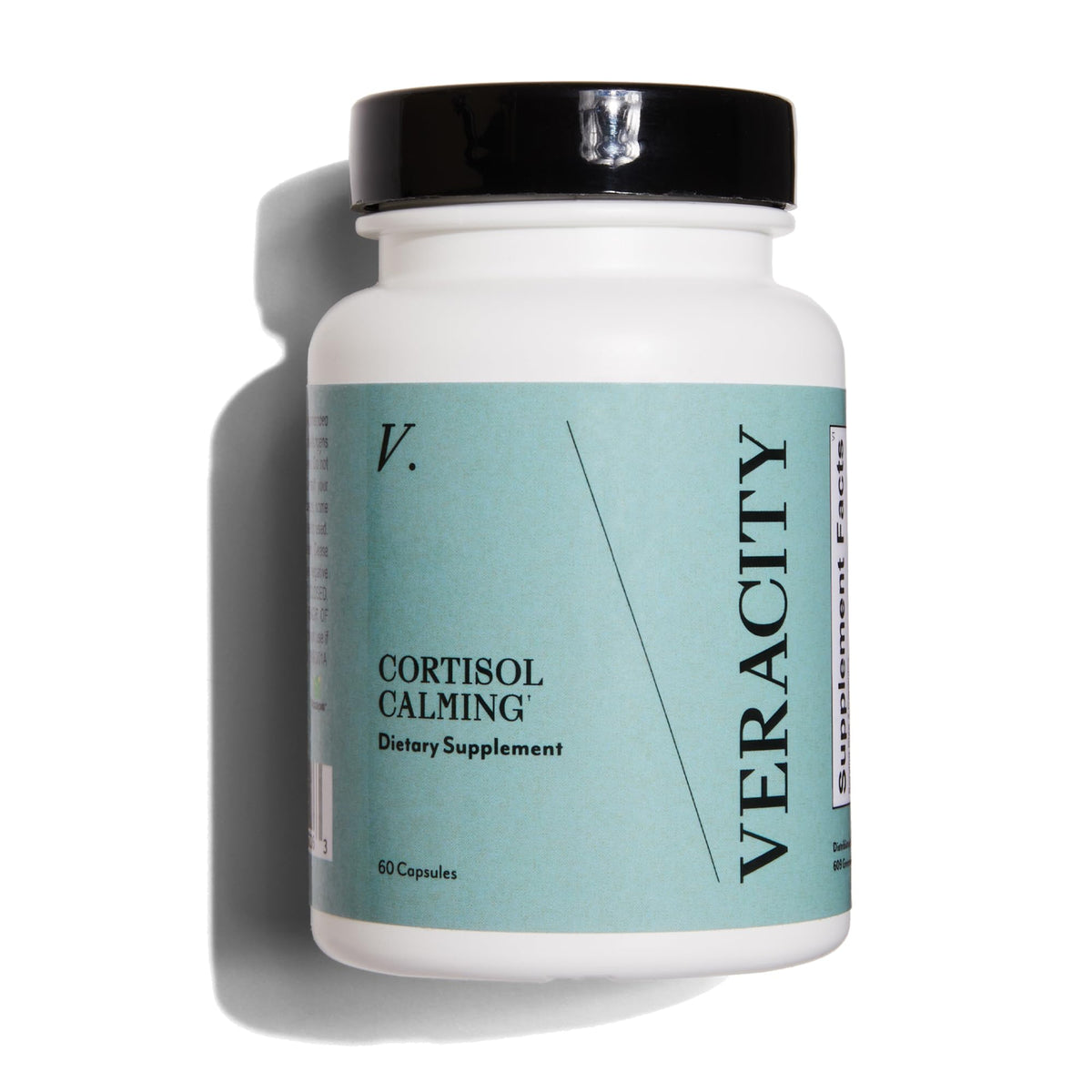 Veracity Cortisol Calming bottle front view shows stress support label