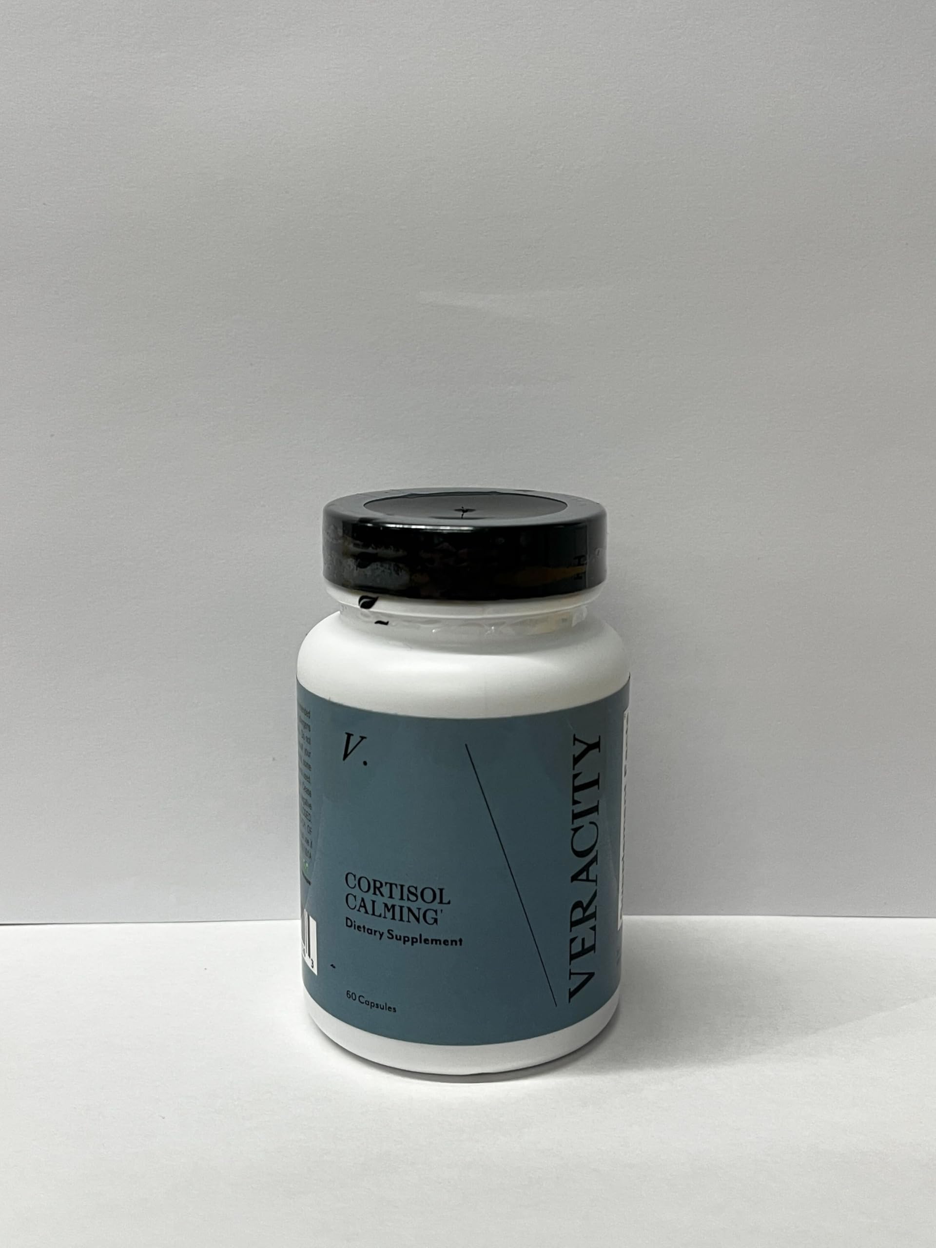 Veracity Cortisol Calming ingredients label emphasizes Ashwagandha Rhodiola Eleuthero for balance