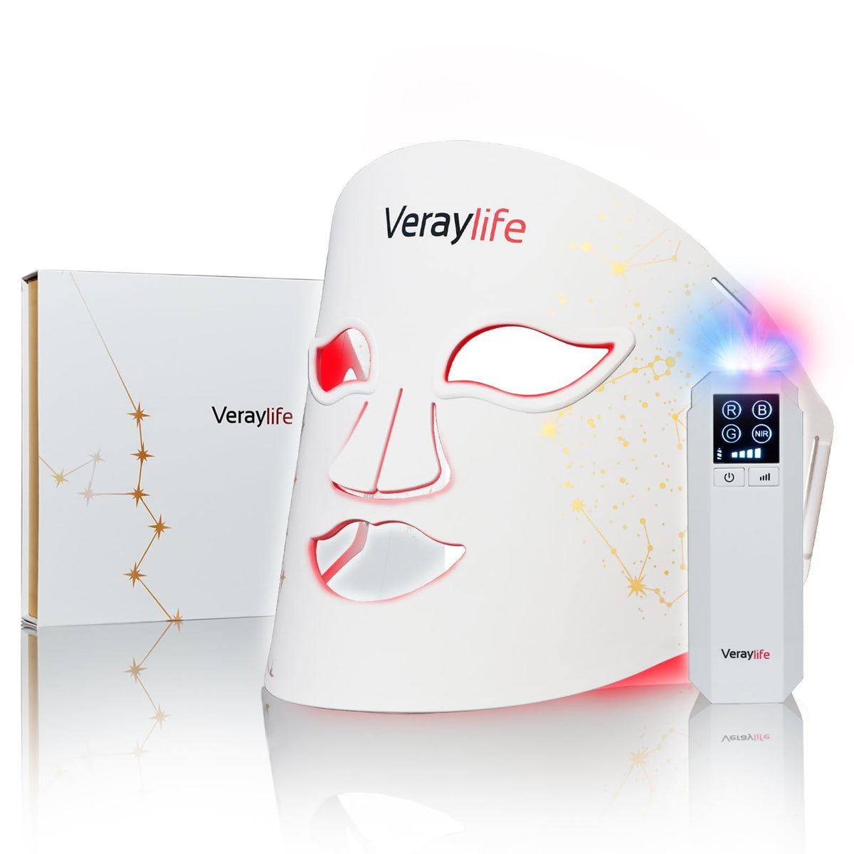 Veraylife red light therapy mask front view for at-home treatment options.