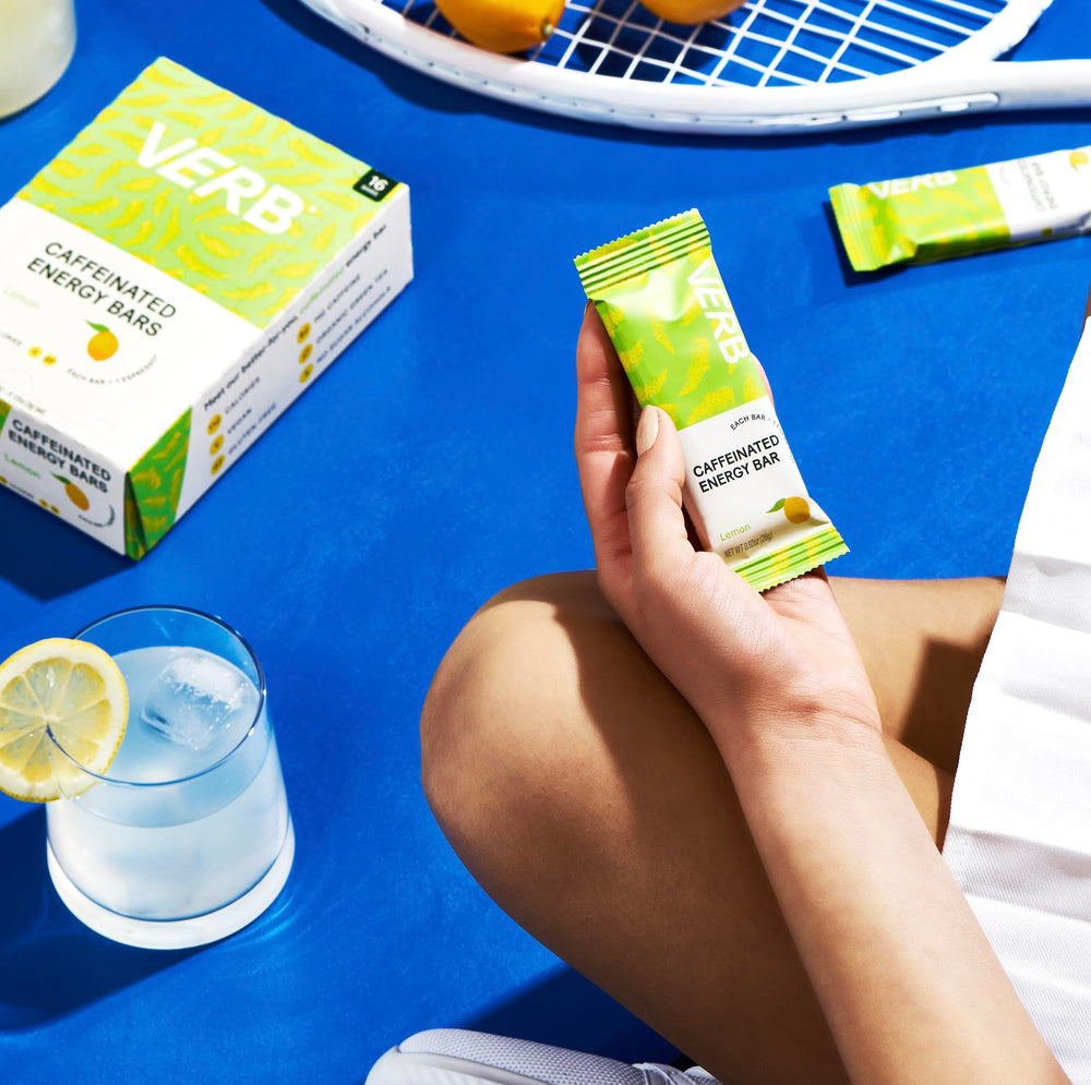 Verb Lemon bar resting on desk as a focus-friendly snack.