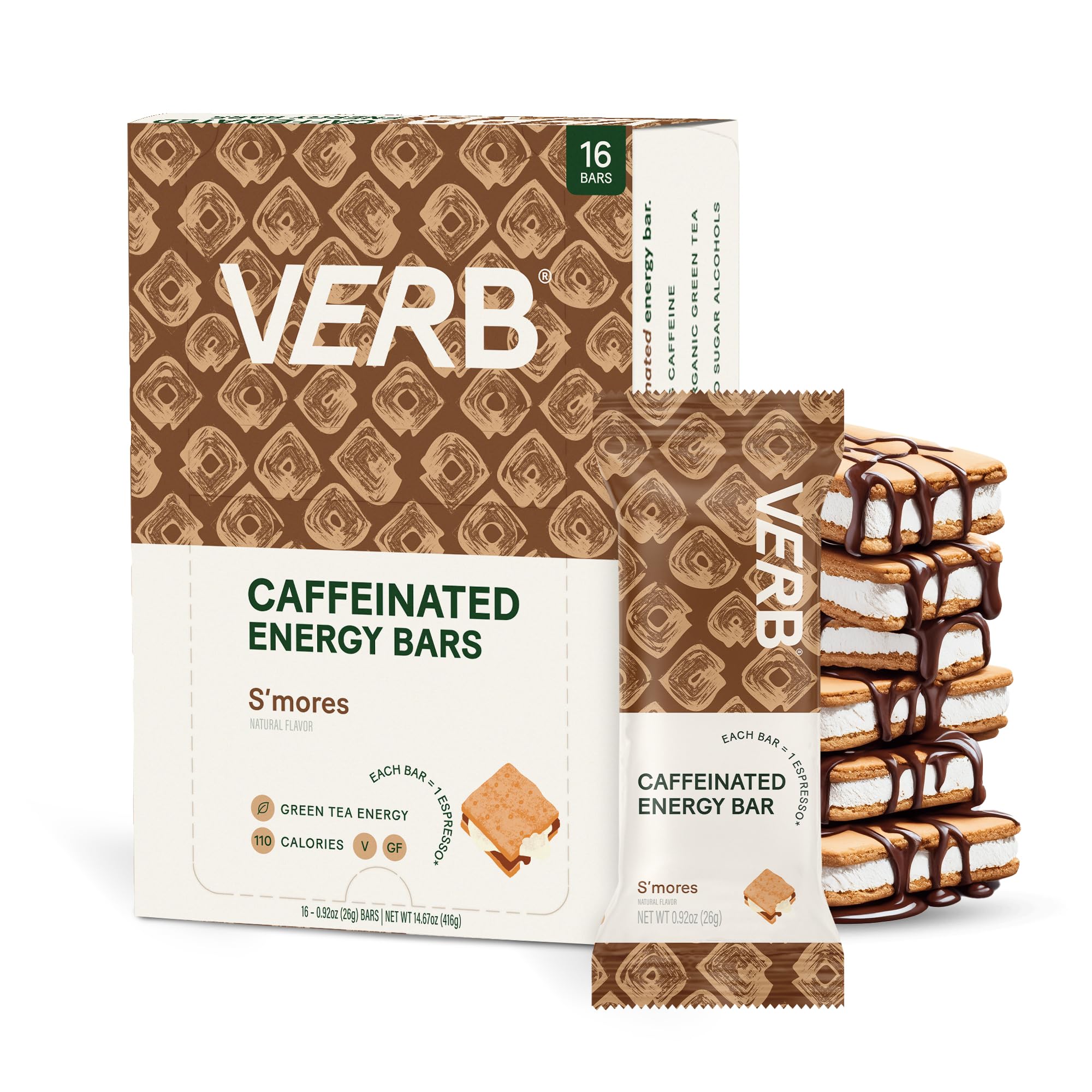 Verb Caffeinated Energy Bar S'mores pack-16 offers a convenient caffeine boost for busy days.