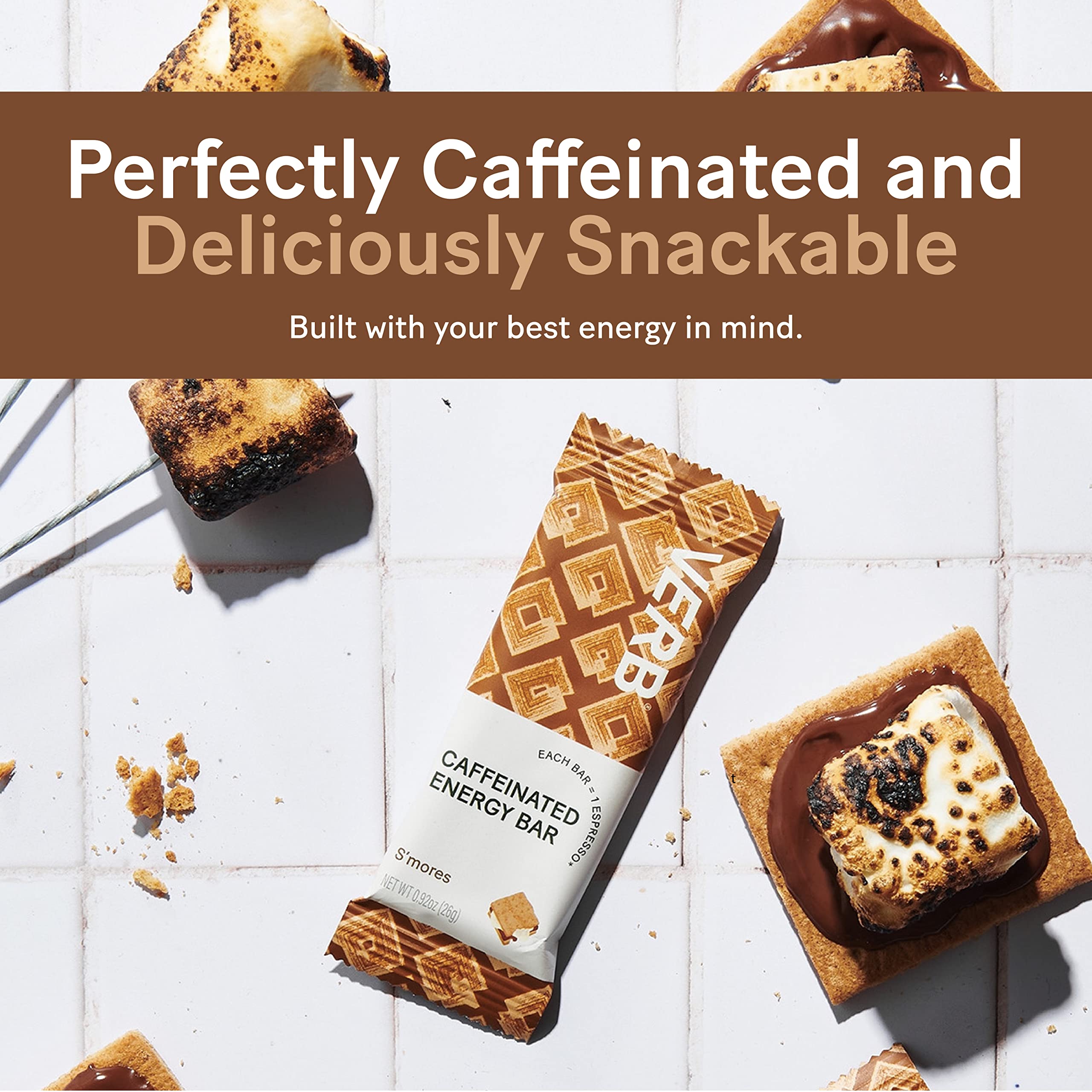 Verb Caffeinated Energy Bar S'mores texture cross-section shows ingredients.