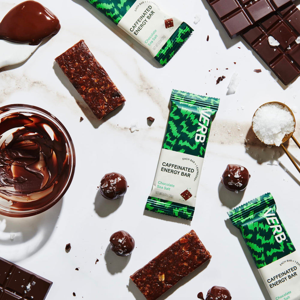Verb Caffeinated Energy Bar packaging highlights green tea caffeine for focus