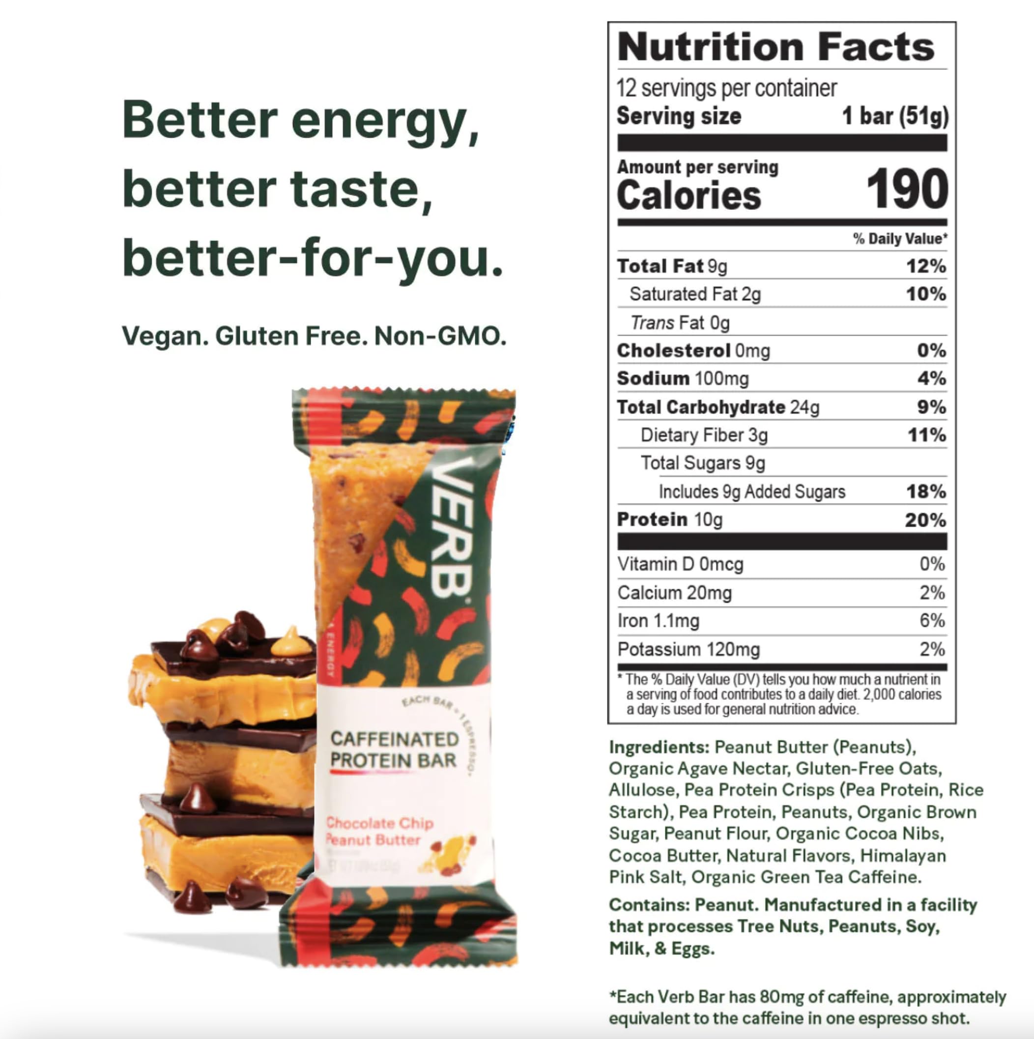 Verb Energy Bar wrap image emphasizes caffeinated protein for focused moments.